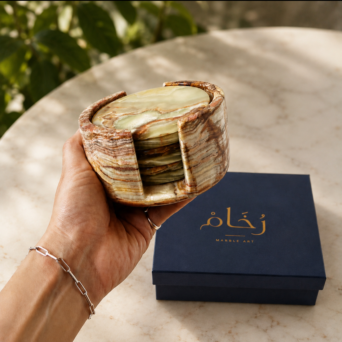 Handcrafted Onyx Marble Coaster Set